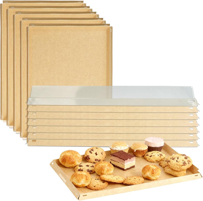 VIVAVENTURE 5 Pack 16.5" x 11" Serving Trays Sets Catering Trays with Lids, Paper Charcuterie Boxes with Clear Lids, Party Platters Take Out Food Containers for Snacks Fruit Cookies Dessert Sandwiches - Image 1